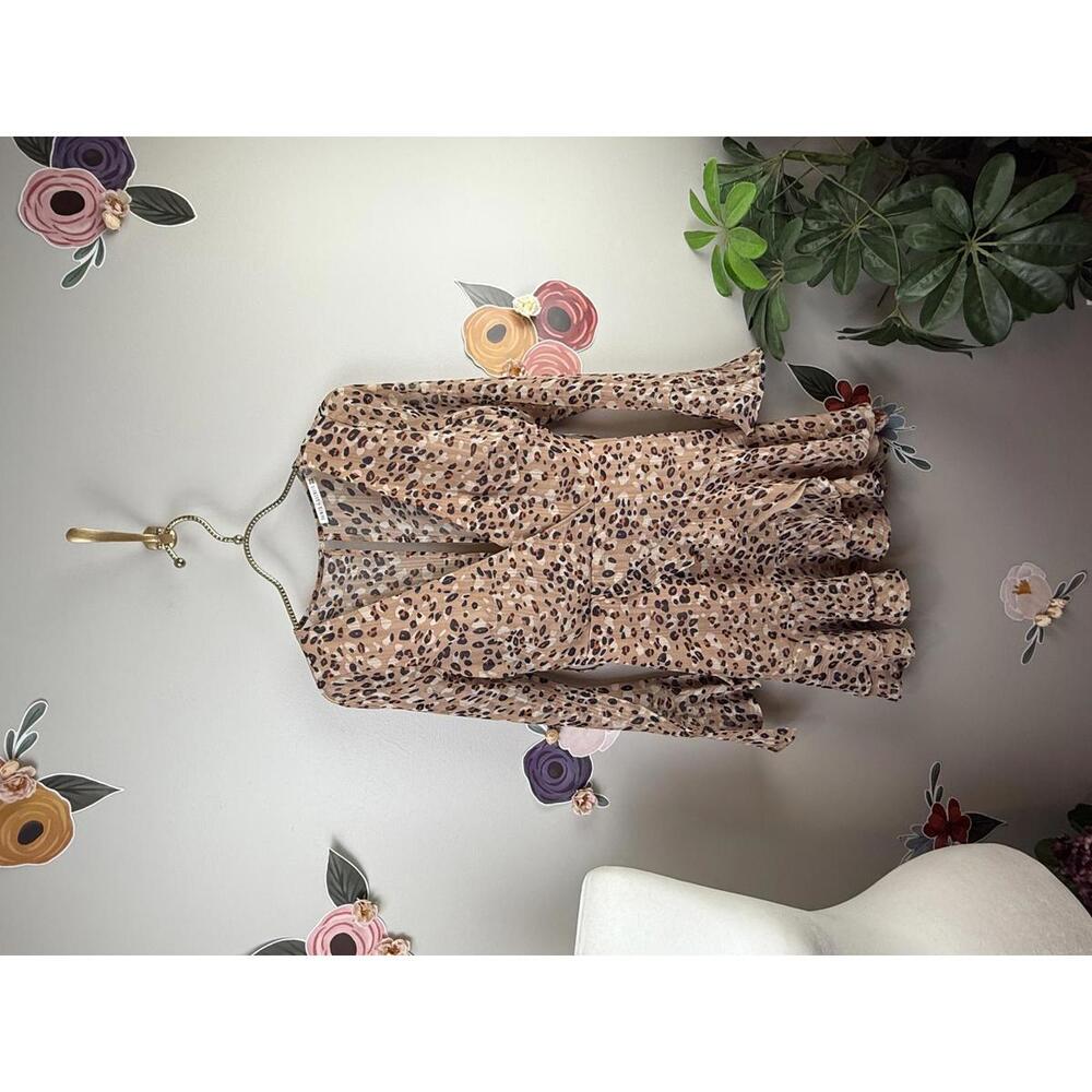 Saints + Secrets Brown Nicholas Leopard Gathered Mini Frill Dress - Size - XS